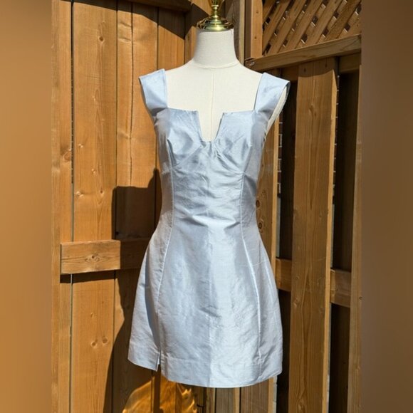 🆕 CULT GAIA 🧿 NWOT Marizia Silk-Dupioni Mini Dress, Coastal Blue - Sz US 2 - Picture 10 of 16